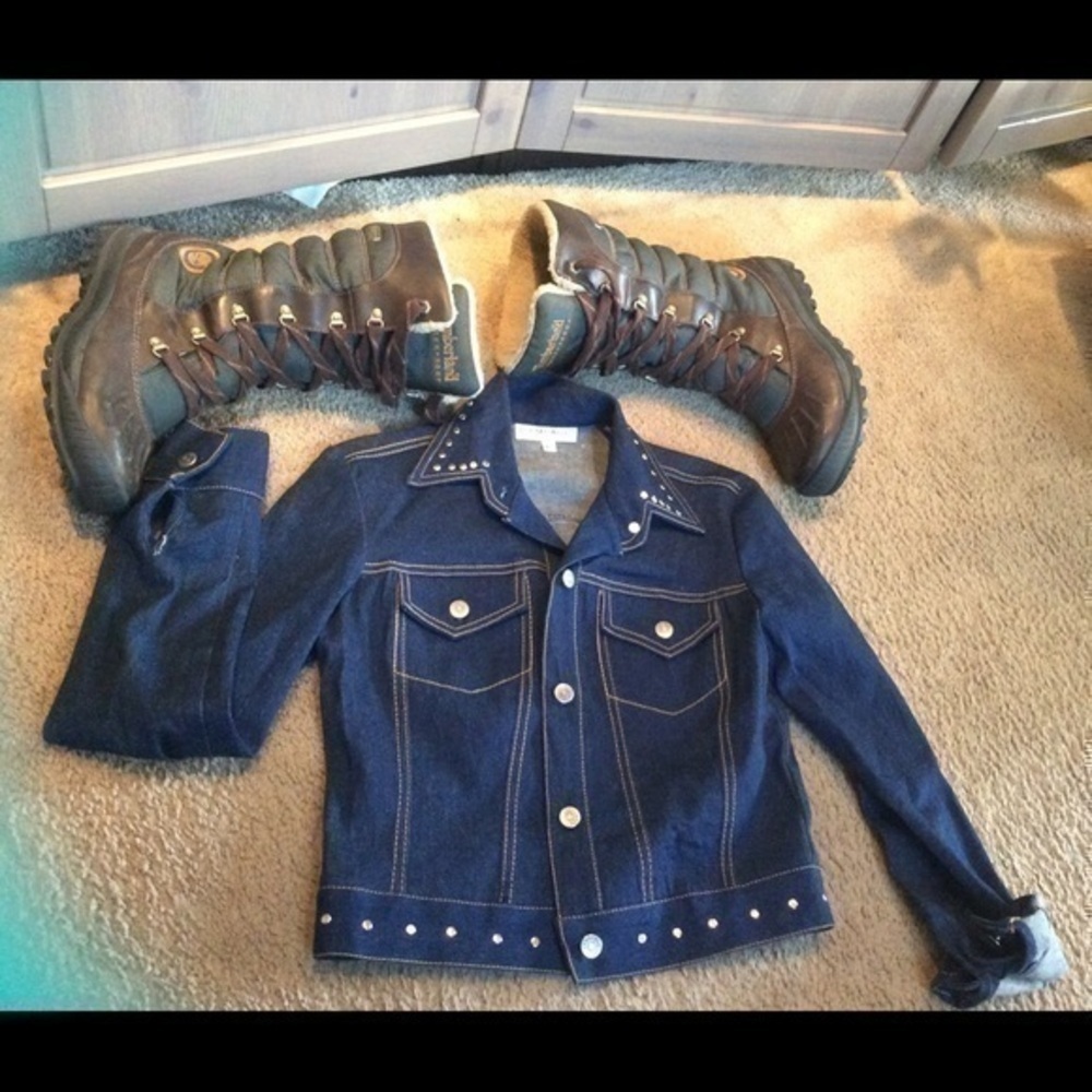 💋 Xoxo stretch denim studded dark blue jean jacket - Picture 2 of 4